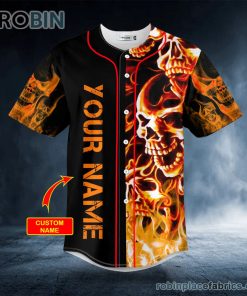Burning Skull Custom Baseball Jersey Burning Skull Custom Baseball Jersey