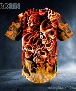 burning skull custom baseball jersey 546 EzB5W