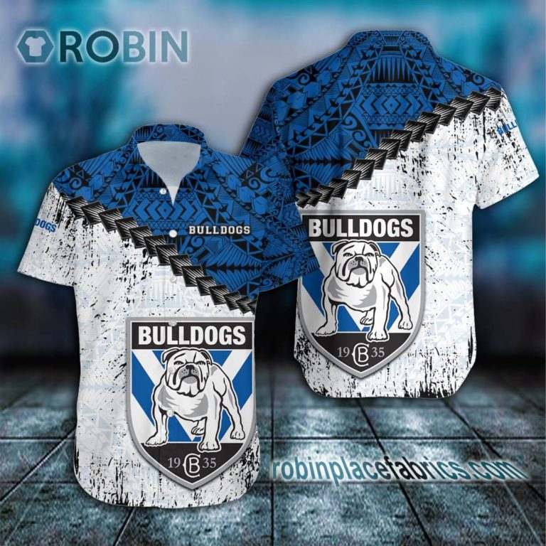 Canterbury -Bankstown Bulldogs Casual Button Down Hawaiian Shirt Grunge Polynesian Tattoo – NRL