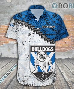 Canterbury -Bankstown Bulldogs Casual Button Down Hawaiian Shirt Grunge Polynesian Tattoo – NRL