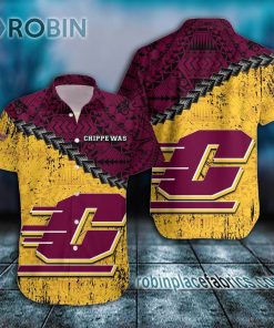 central michigan chippewas casual button down hawaiian shirt grunge polynesian tattoo ncaa 170 hPRxi