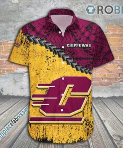 Central Michigan Chippewas Casual Button Down Hawaiian Shirt Grunge Polynesian Tattoo – NCAA