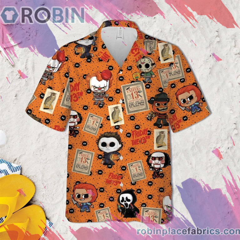 Chibi Horror Characters Hawaiian Shirt, Casual Short Sleeve Shirt