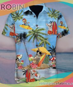 Chihuahua At Beach Vacation Casual Button Down Hawaiian Shirt Summer Vacation Aloha Shirt