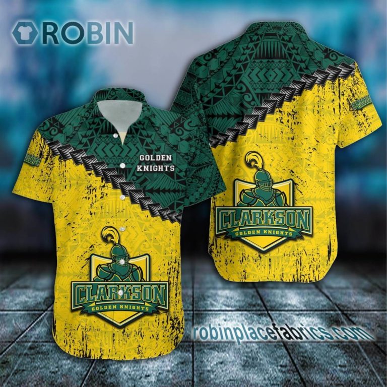 Clarkson Golden Knights Casual Button Down Hawaiian Shirt Grunge Polynesian Tattoo – NCAA