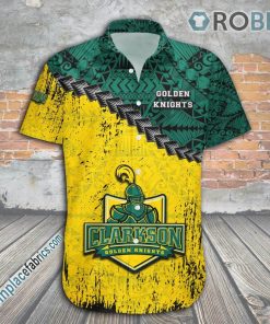 Clarkson Golden Knights Casual Button Down Hawaiian Shirt Grunge Polynesian Tattoo – NCAA