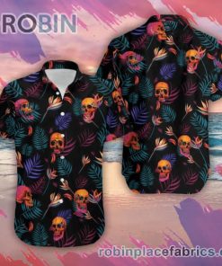 Colorful Skull Spooky Hawaiian Shirt, Casual Short Sleeve Shirt