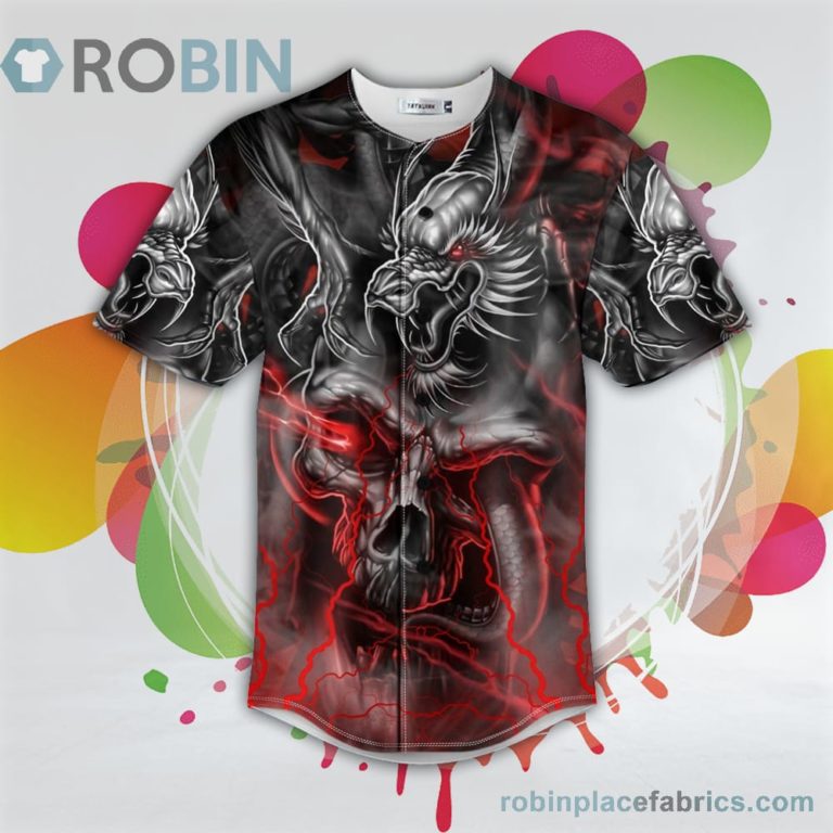 Combat Dragon Glowing Eye Ghost Skull Baseball Jersey RB2660