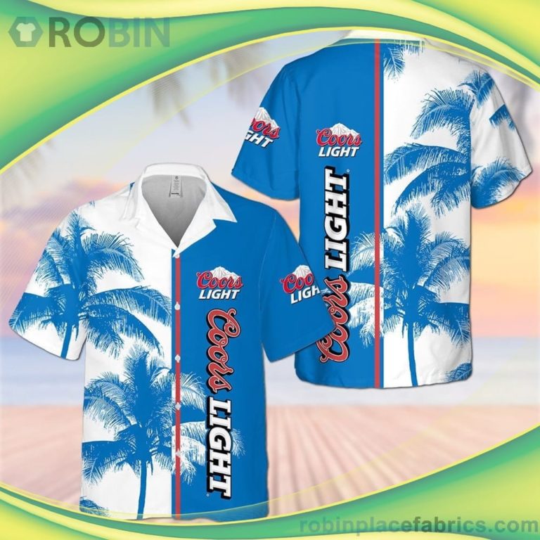 Coors Light Blue Short Sleeve Button Down Hawaiian Shirt