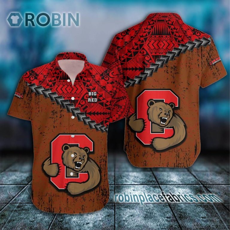 Cornell Big Red Casual Button Down Hawaiian Shirt Grunge Polynesian Tattoo – NCAA