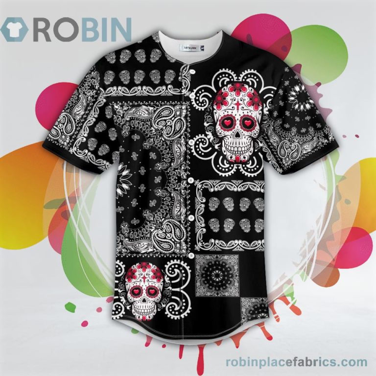 Cross Doodle Sugar Skull Baseball Jersey RB8289