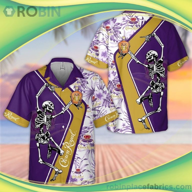 Crown Royal Skeleton Short Sleeve Button Down Hawaiian Shirt