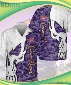 Crown Royal Skull White Short Sleeve Button Down Hawaiian Shirt