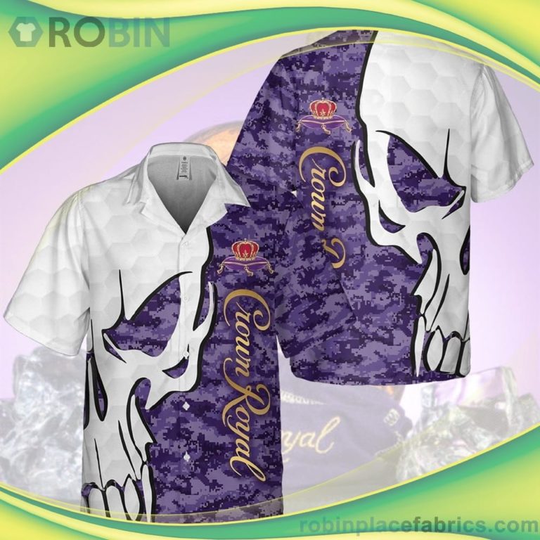 Crown Royal Skull White Short Sleeve Button Down Hawaiian Shirt