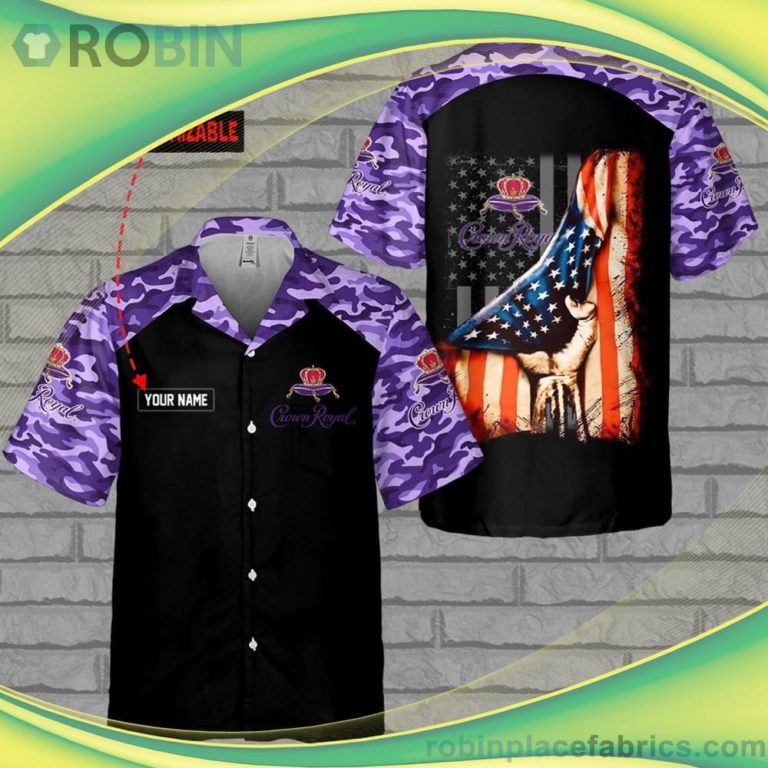 Crown Royal US Flag Customized Short Sleeve Button Down Hawaiian Shirt