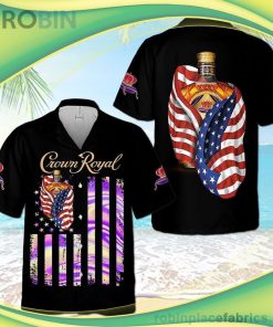Crown Royal US Flag Short Sleeve Button Down Hawaiian Shirt