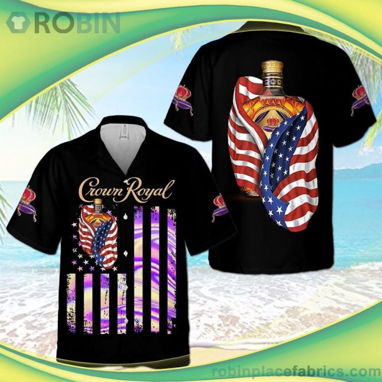 Crown Royal US Flag Short Sleeve Button Down Hawaiian Shirt