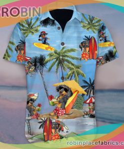 Dachshund At Beach Holiday Casual Button Down Hawaiian Shirt Cute Family Vacation Button Up Shirt