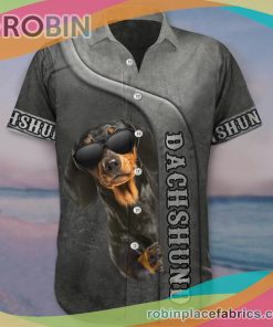 Dachshund Casual Button Down Hawaiian Shirt Cool Dog Graphic Tee For Dachshund Lovers Owners