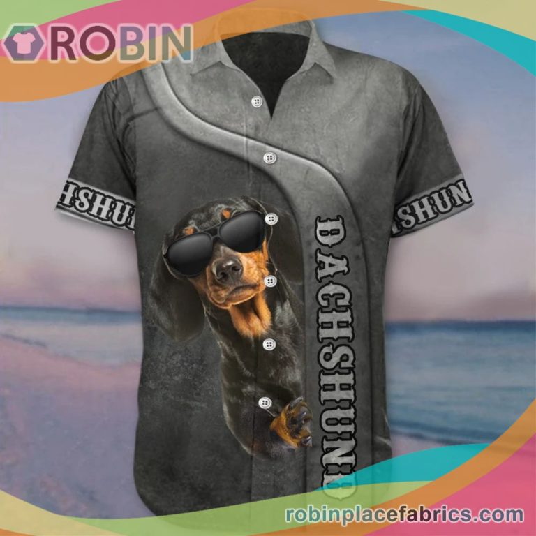 Dachshund Casual Button Down Hawaiian Shirt Cool Dog Graphic Tee For Dachshund Lovers Owners