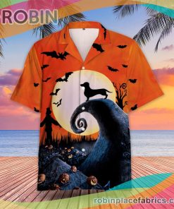 Dachshund Halloween Casual Button Down Hawaiian Shirt Dog Halloween Graphic Tee Clothing