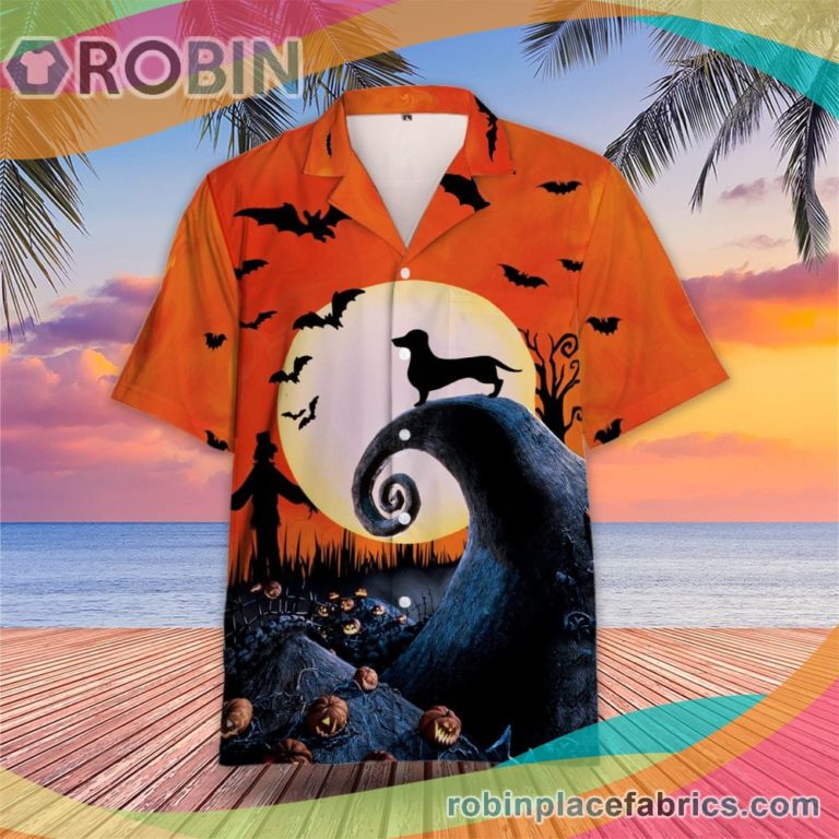 Dachshund Halloween Casual Button Down Hawaiian Shirt Dog Halloween Graphic Tee Clothing