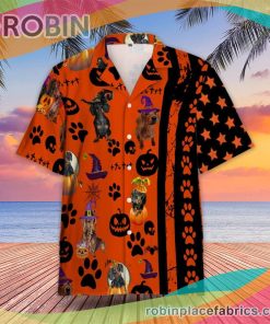 Dachshund Halloween Casual Button Down Hawaiian Shirt Funny Summer Shirts Halloween Birthdays