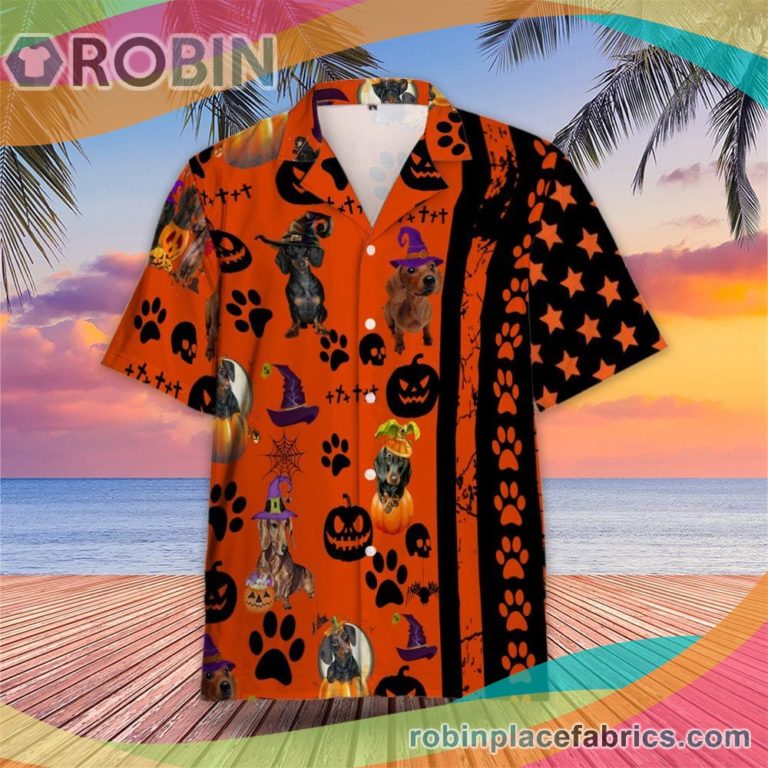 Dachshund Halloween Casual Button Down Hawaiian Shirt Funny Summer Shirts Halloween Birthdays