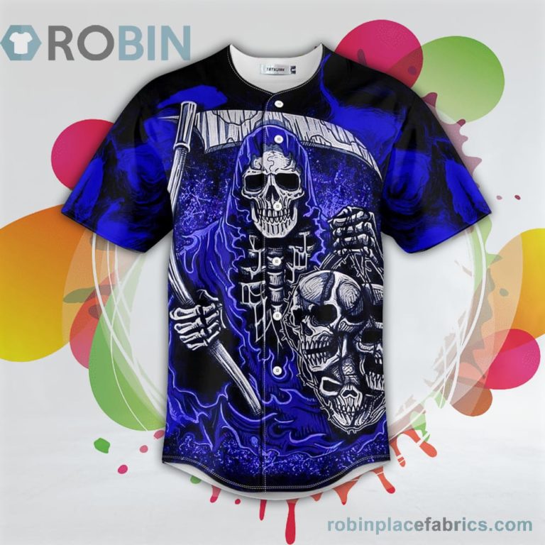 Dark Blue Fatal Shears Grim Reaper Skull Baseball Jersey RB6283