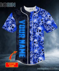 dark blue flame pile skull custom baseball jersey 355 cPmBG