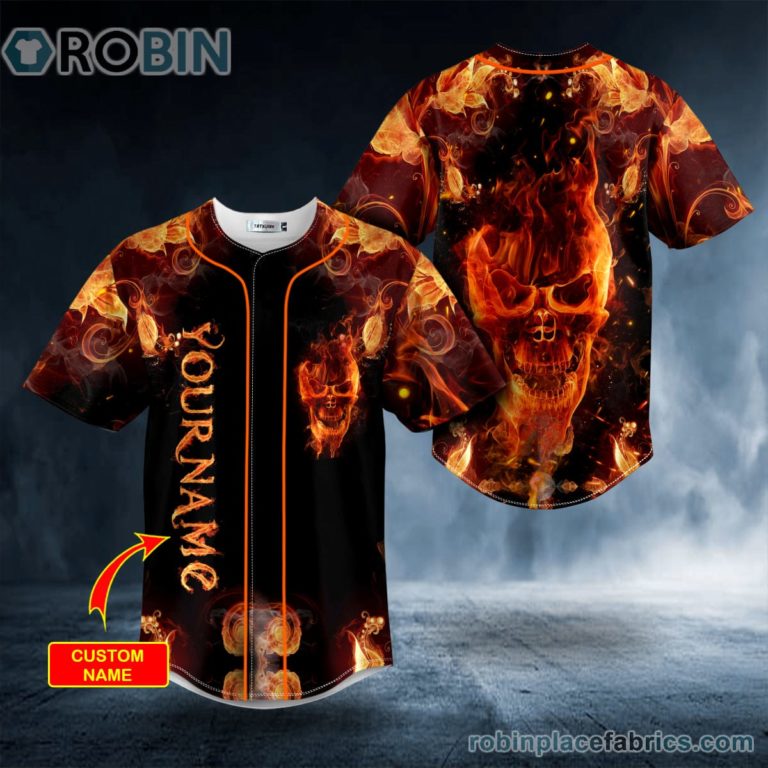 Dark Fire Skull Custom Baseball Jersey