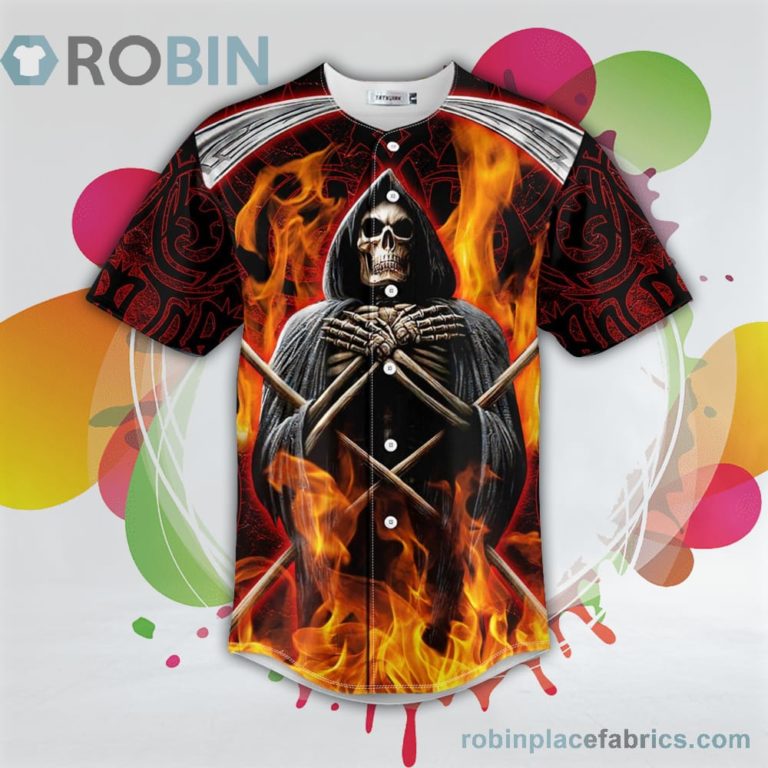 Death Note Fire Grim Reaper Skull Baseball Jersey RB4648