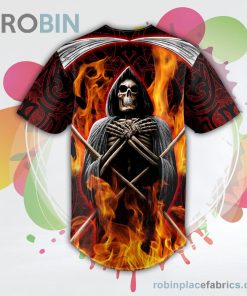 Death Note Fire Grim Reaper Skull Baseball Jersey RB4648 Death Note Fire Grim Reaper Skull Baseball Jersey RB4648