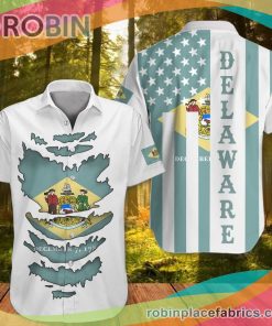 Delaware Casual Button Down Hawaiian Shirt Honor Delaware State Patriotic Apparel Clothing