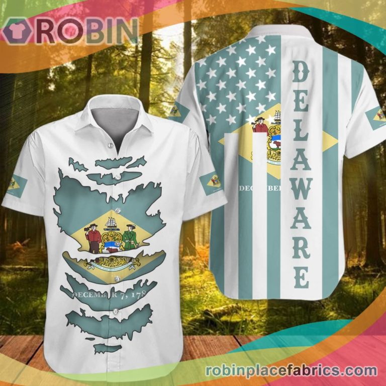 Delaware Casual Button Down Hawaiian Shirt Honor Delaware State Patriotic Apparel Clothing