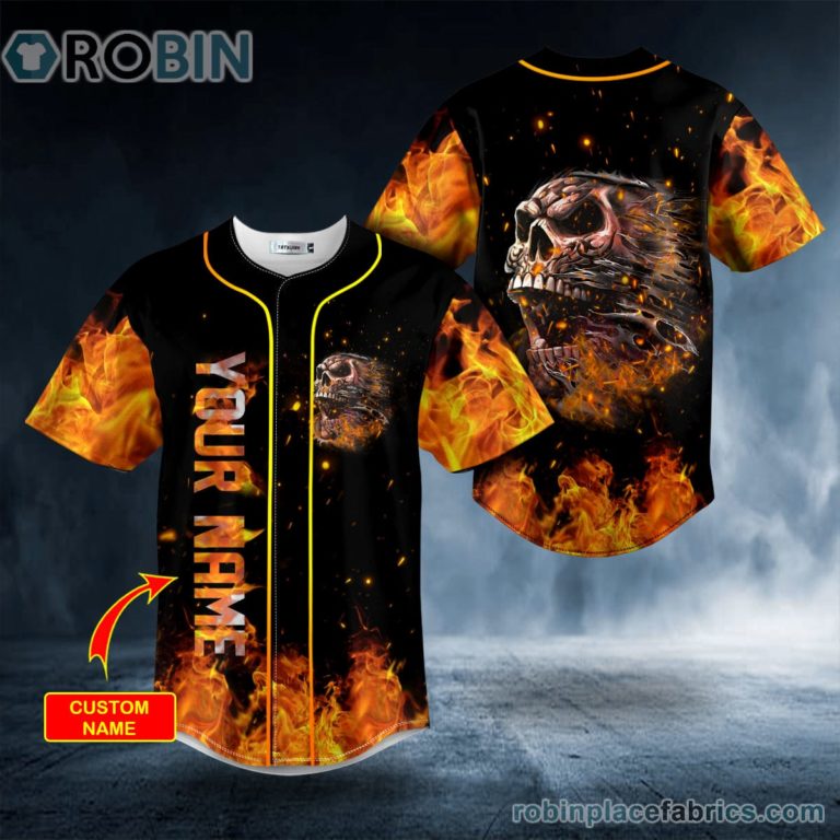 Demon Fire Skull Custom Baseball Jersey