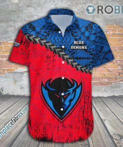 DePaul Blue Demons Casual Button Down Hawaiian Shirt Grunge Polynesian Tattoo – NCAA