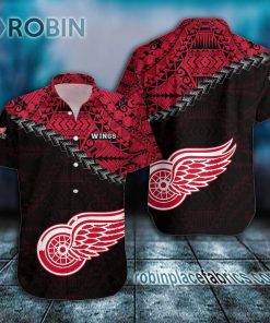 detroit red wings casual button down hawaiian shirt grunge polynesian tattoo nhl 149 u0E5c