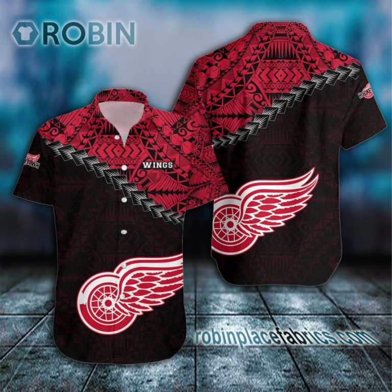 Detroit Red Wings Casual Button Down Hawaiian Shirt Grunge Polynesian Tattoo – NHL