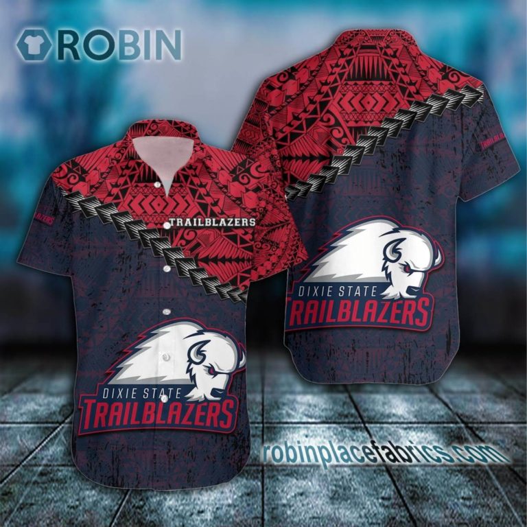 Dixie State Trailblazers Casual Button Down Hawaiian Shirt Grunge Polynesian Tattoo – NCAA