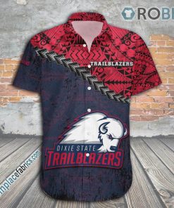 Dixie State Trailblazers Casual Button Down Hawaiian Shirt Grunge Polynesian Tattoo – NCAA