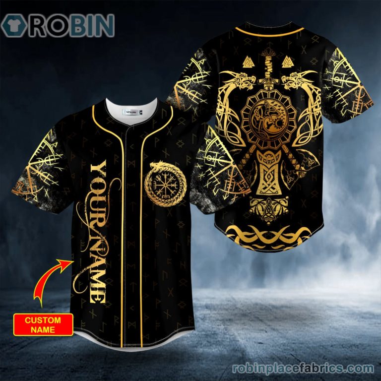 Dragons Axes Wolf Viking Tattoo Custom Baseball Jersey
