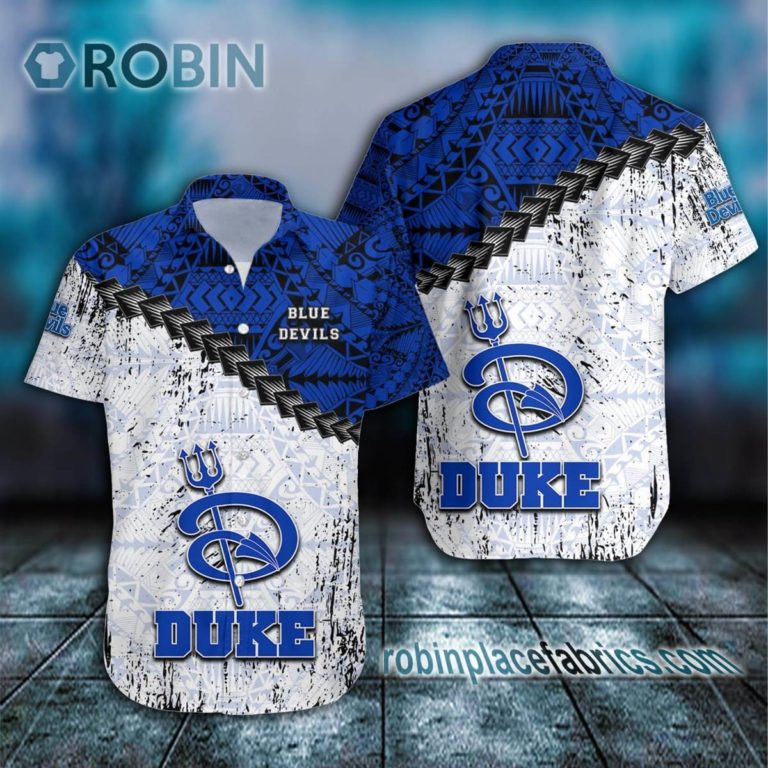 Duke Blue Devils Casual Button Down Hawaiian Shirt Grunge Polynesian Tattoo – NCAA