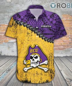 East Carolina Pirates Casual Button Down Hawaiian Shirt Grunge Polynesian Tattoo – NCAA