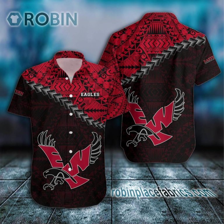 Eastern Washington Eagles Casual Button Down Hawaiian Shirt Grunge Polynesian Tattoo – NCAA