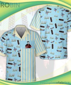 Elvis Presley Blue Stripes Short Sleeve Button Down Hawaiian Shirt