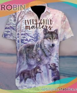 Every Child Matters Casual Button Down Hawaiian Shirt Native Wolf Orange Shirt Day 2022