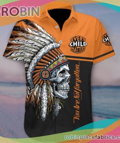 Every Child Matters Casual Button Down Hawaiian Shirt Orange Never Forgotten Skull Native Pride Button Up Shirt