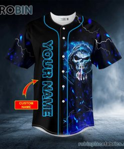 f it all middle finger grim reaper blue lightning skull custom baseball jersey 343 2X2De