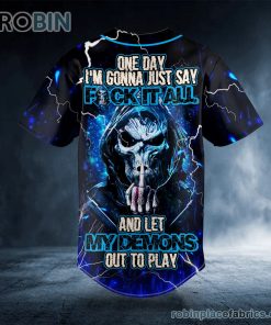 f it all middle finger grim reaper blue lightning skull custom baseball jersey 530 HNmjh